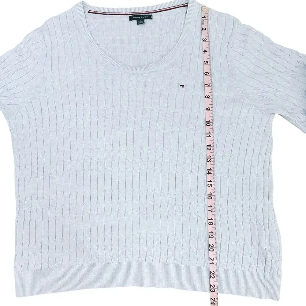 Tommy Hilfiger Blue Cable Knit Sweater Women XL Coastal Lightweight